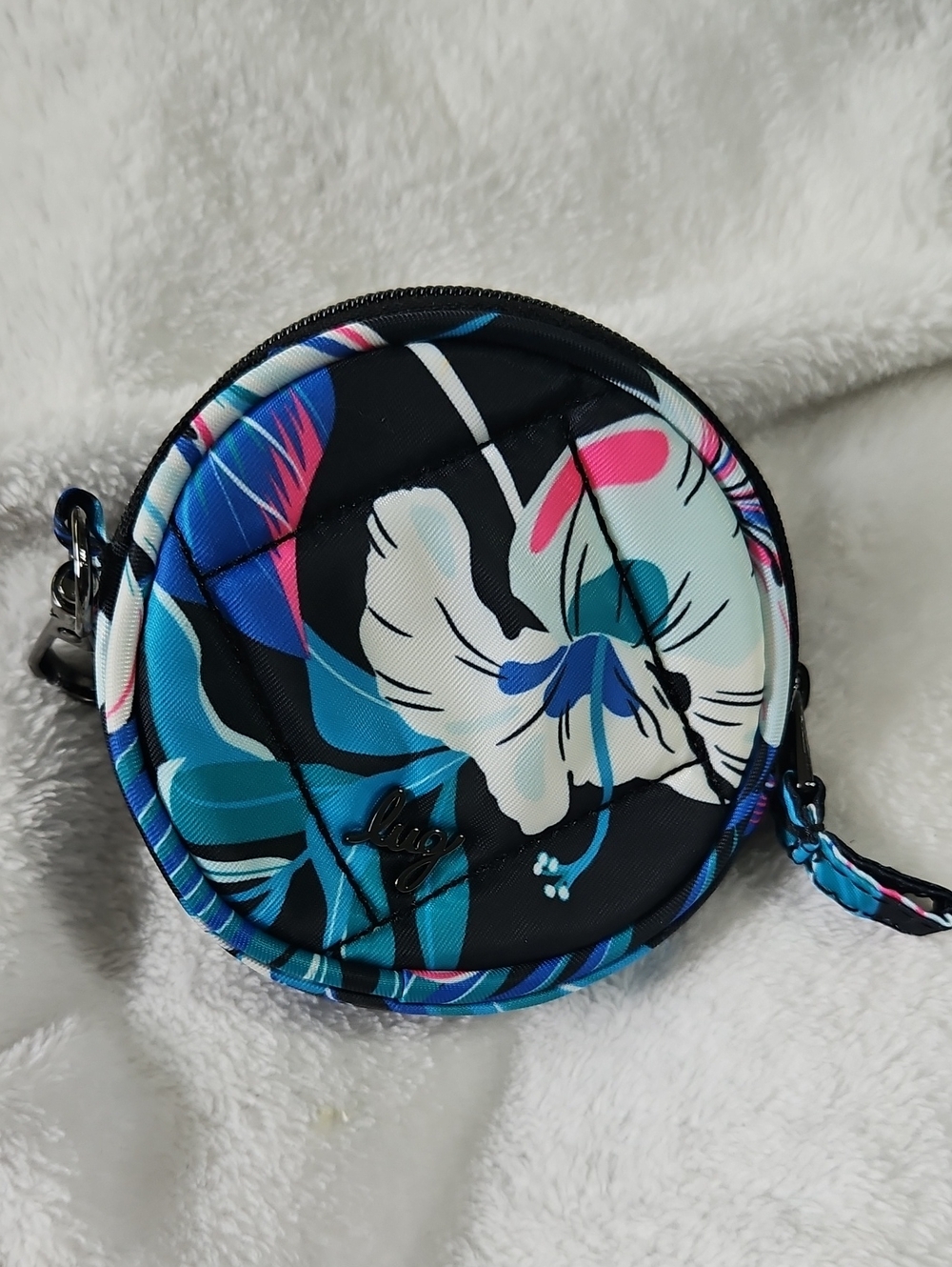 lug Floral Round Cosmetic Bag in Black, Blue, Teal, Pink